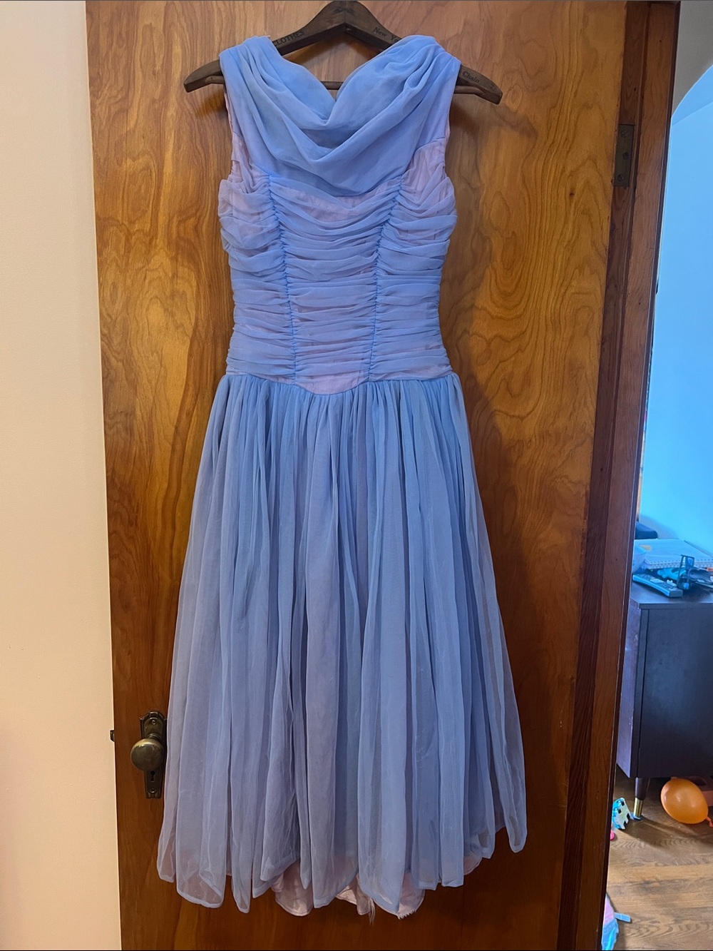 ** AS IS READ DESCRIPTION 1950’s formal dress Lavender Blue Ruched Midi Dress
